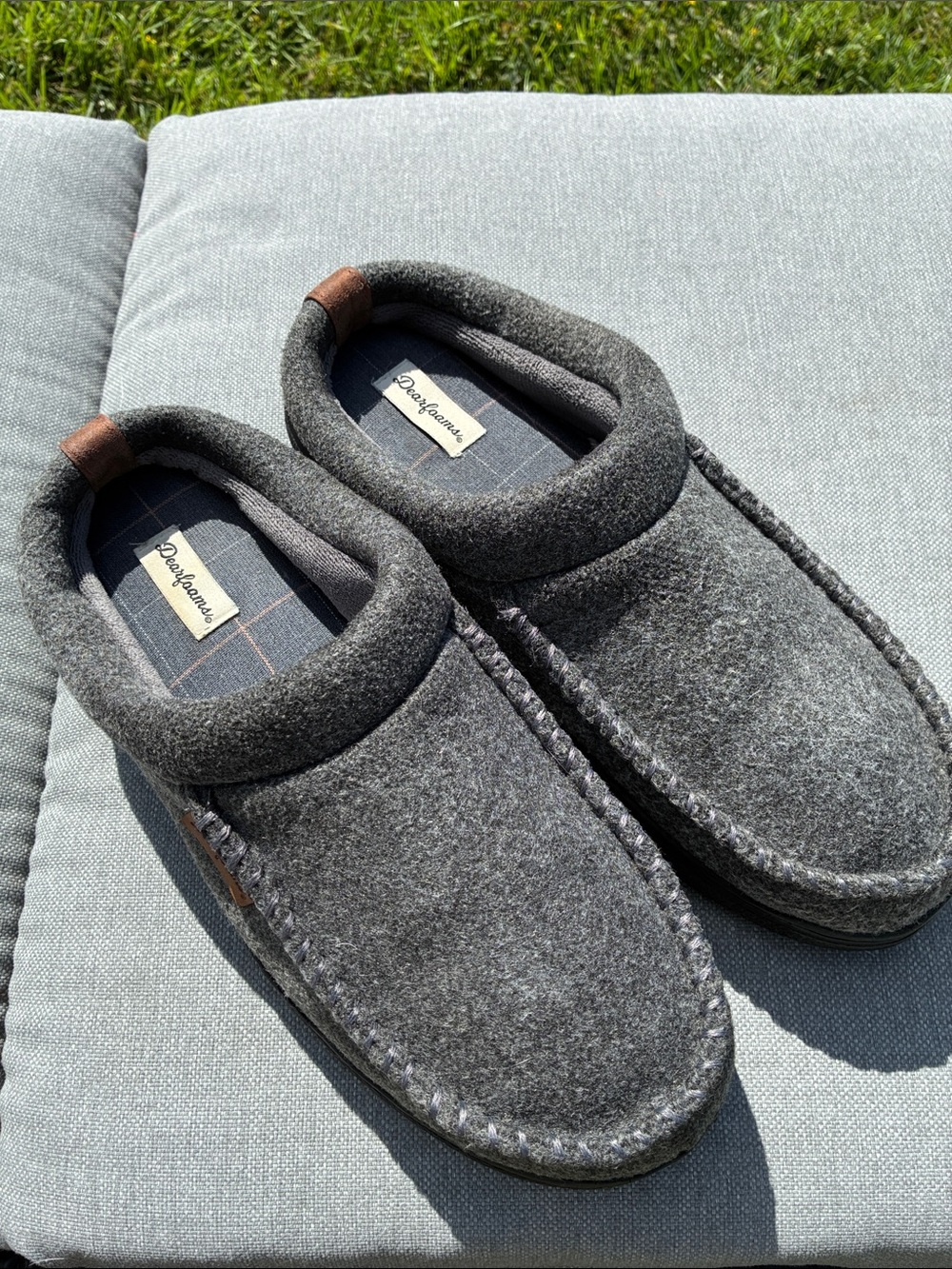Dearfoams Charcoal Gray Wool-Blend Moc Slippers Men's 11-12 Almost New Condition